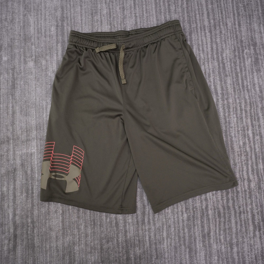 Under Armour Shorts Boys YXL Green Excellent HeatGear Graphic Athletic Loose Fit